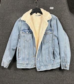Topshop Jacket Womens US 6 Light Wash Denim Sherpa Lined Trucker Coat